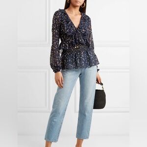 Michael Kors Navy Top with Gold Floral Pattern